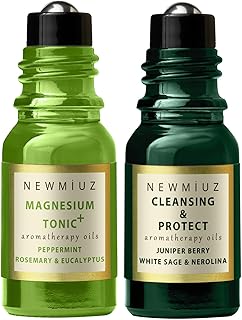 Headache Roll On Stick Peppermint Rosemary and Eucalyptus & Cleansing and Protect Juniper Berry White Sage with Nerolina Pack of 2