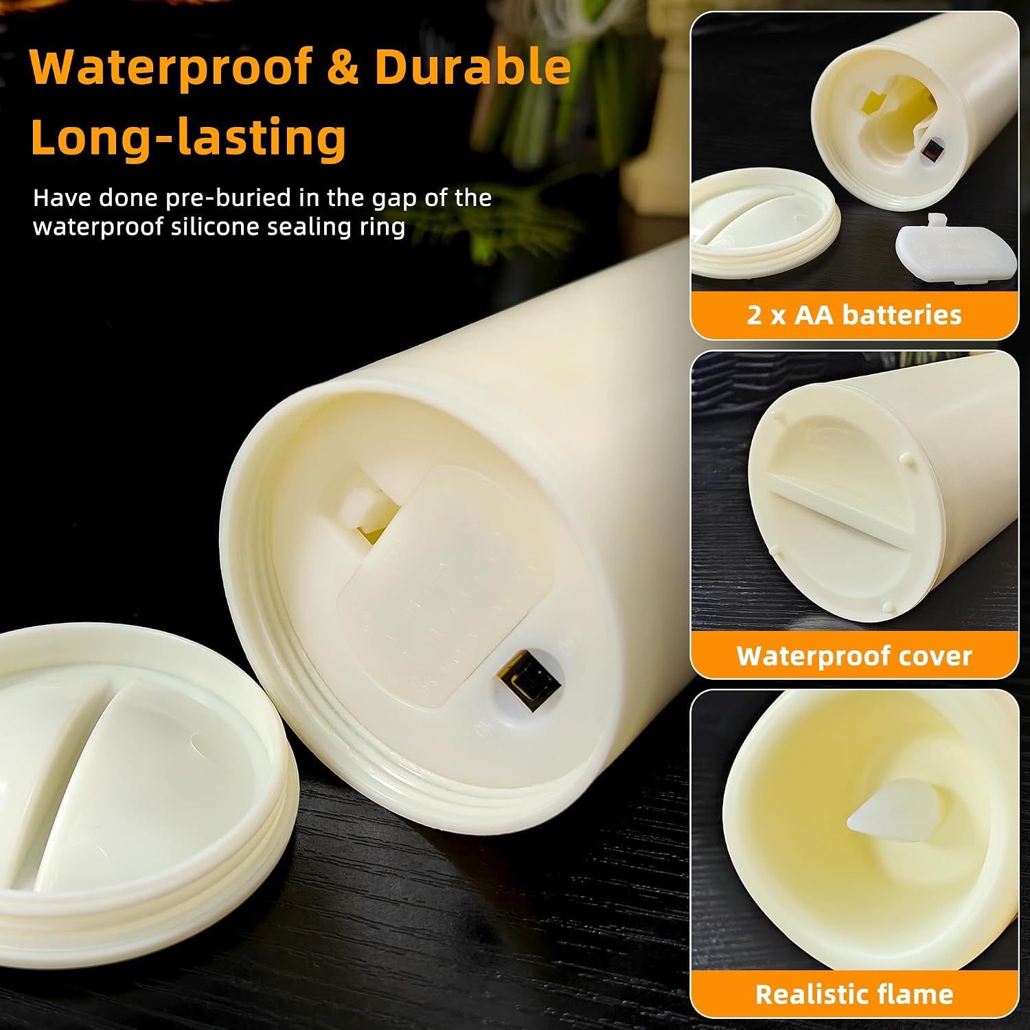 LED Flameless Candles Pack of 1, Outdoor Waterproof Candle with Remote Control& Timer, Indoor Battery Operated Flickering Pillar Fake Candles Long Lasting for Patio, Larterns, Wedding, Porch