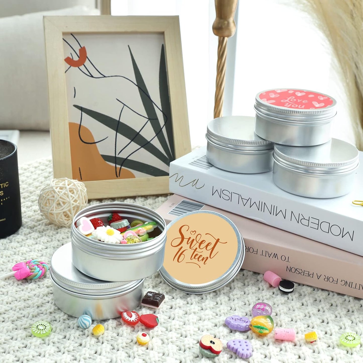 Moretoes 45 Pack Tins, 4oz Metal Round Aluminum Empty Candle Tin with Screw Lid for Lotion Bars, Salve, Spices or Candles