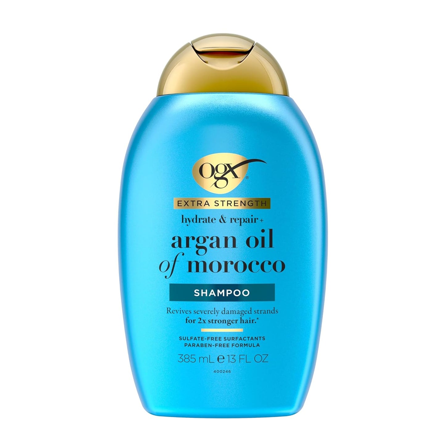 OGX Extra Strength Hydrate & Repair + Argan Oil of Morocco Shampoo for Dry, Damaged Hair, Cold-Pressed Argan Oil to Moisturize & Smooth, Paraben-Free, Sulfate-Free Surfactants, 13 Fl Oz
