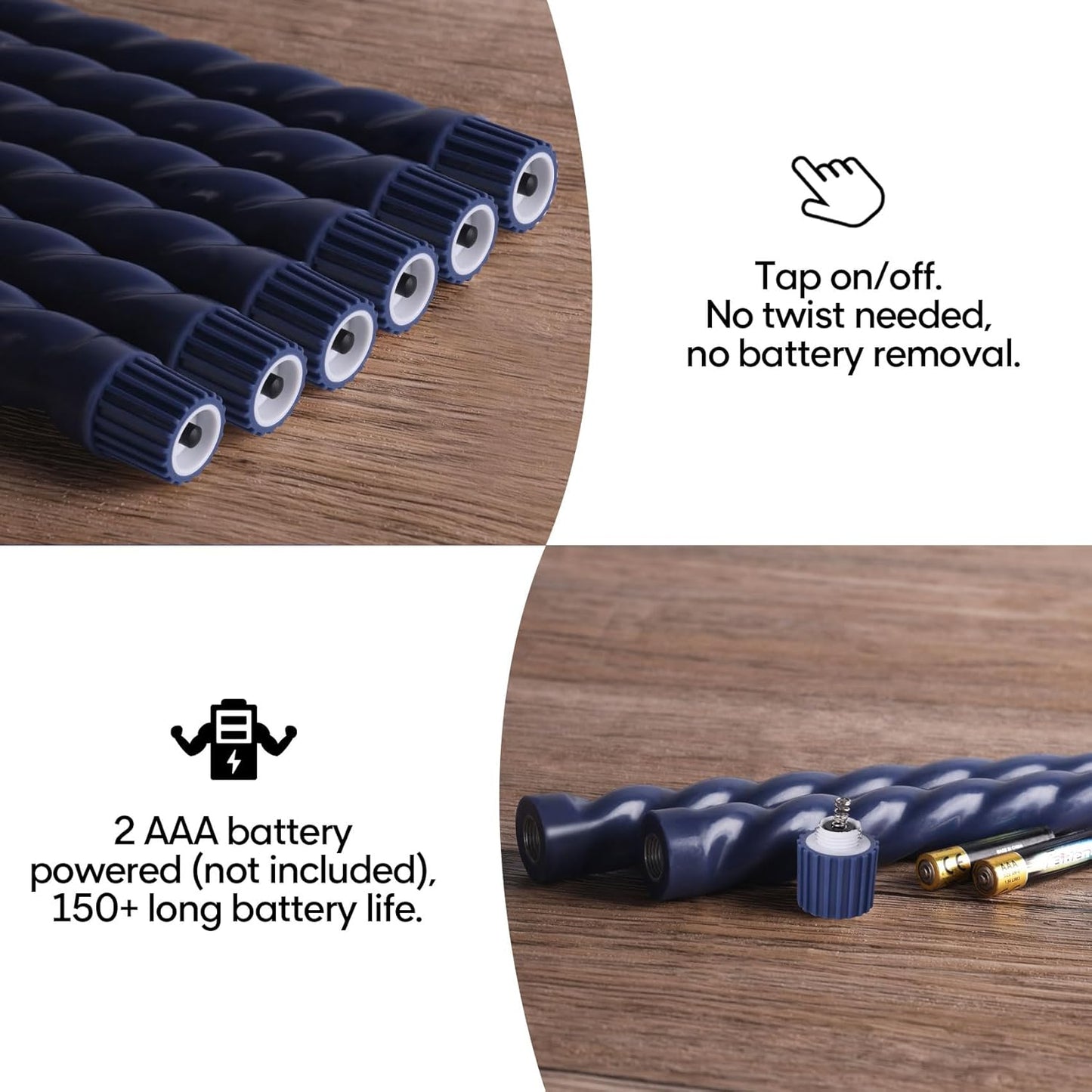 Spiral Flameless Taper Candles with Remote, Navy Blue Candles Battery Operated, Flickering LED Wax Candlesticks Set of 6