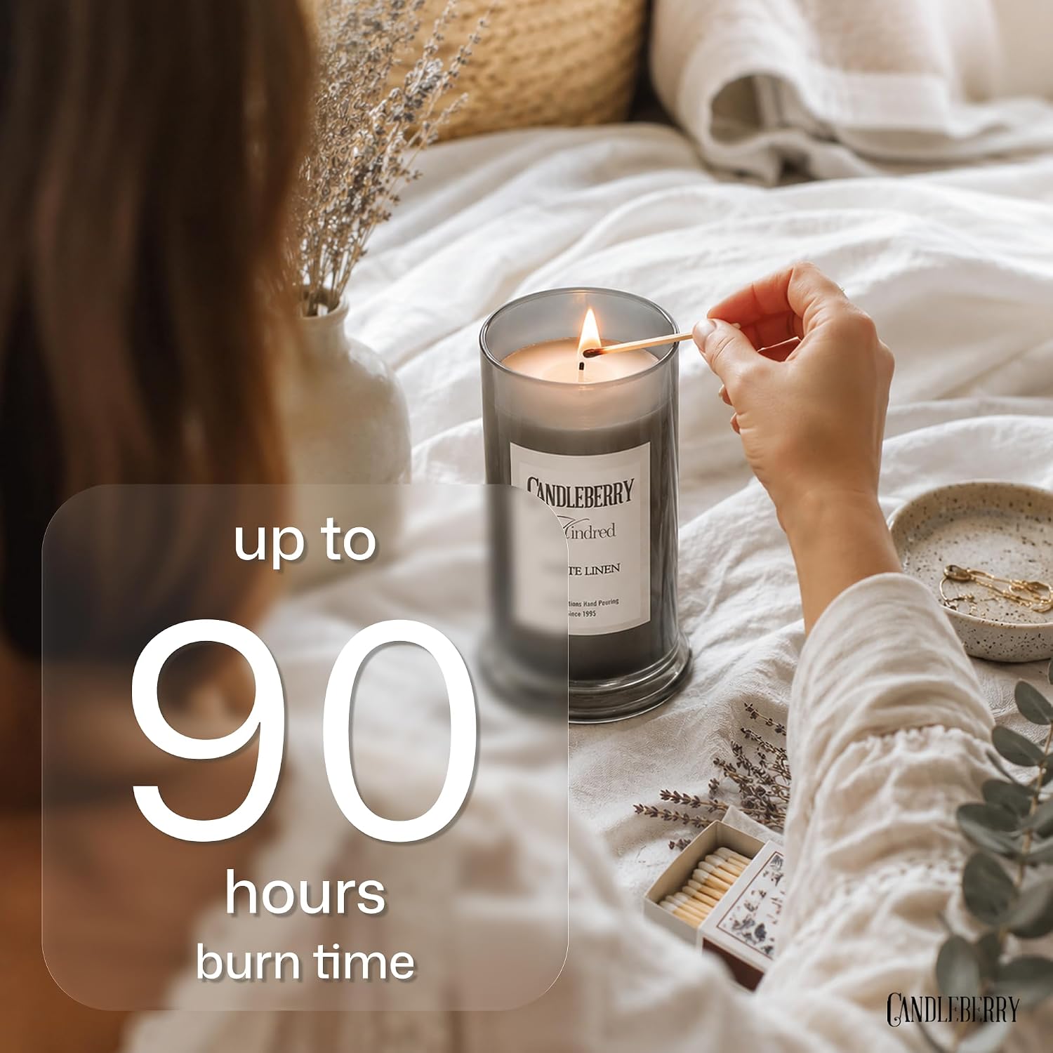 Candleberry Candles Kindred Spring Summer Collection | Luxury Glass Jar | USA Hand Poured Soy Blend Candle | Highly Scented & Long Lasting | Up to 90 Hour Burn Time (White Linen)
