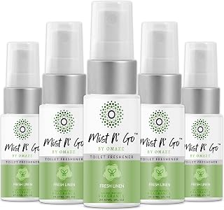 by Omaze Travel Bathroom Spray - Toilet Odor Eliminator & Air Freshener - Fresh Linen (1oz x5)