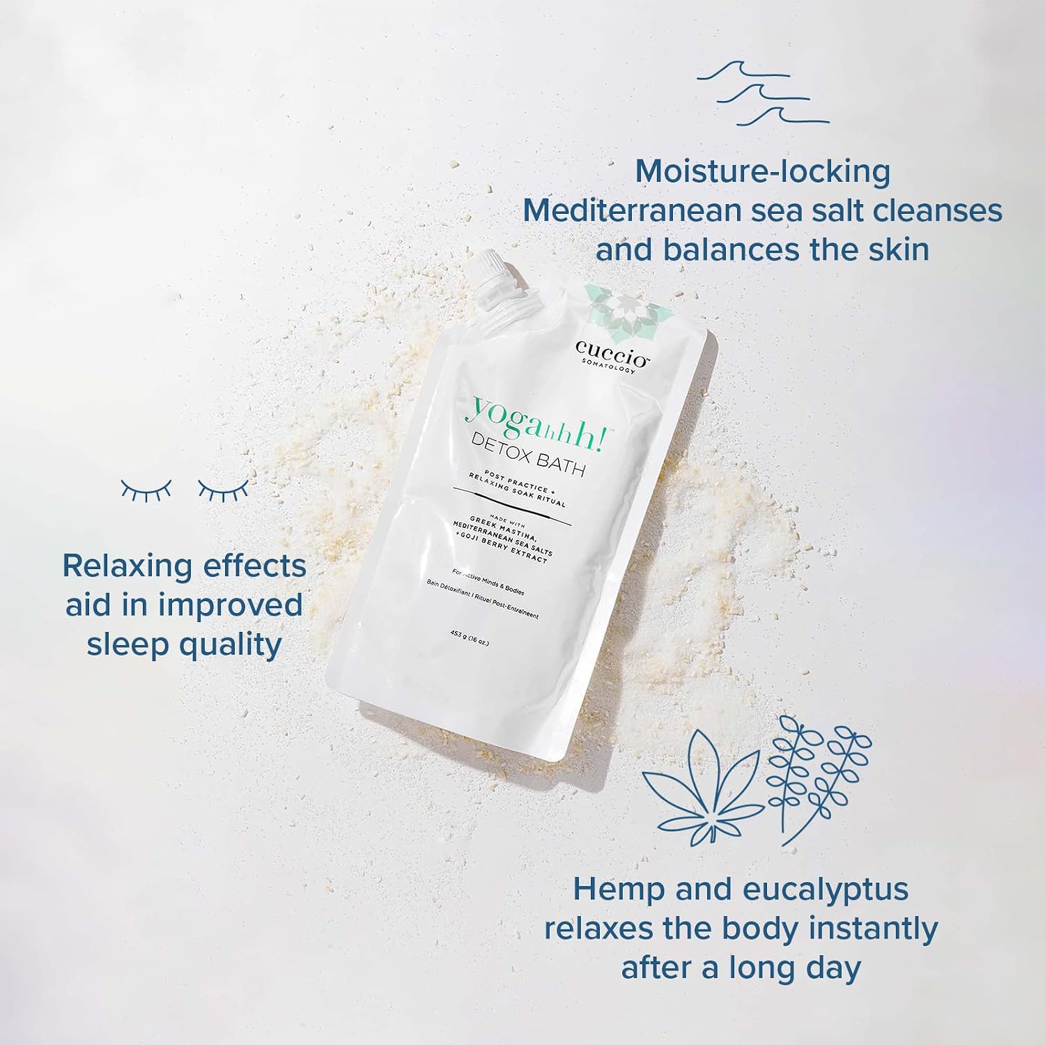 Cuccio Somatology Yogahhh! Detox Bath - Post Workout Relaxing Body Soak - Regenerate Tired & Sore Muscles - Anti-aging Vegan Formula - Epsom Salts, Goji Berries, Eucalyptus, Greek Mastiha - 16 oz