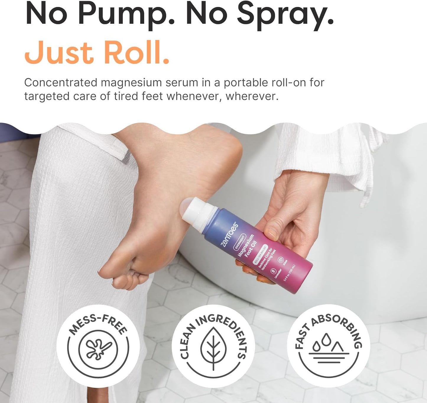 ZenToes Magnesium Oil for Feet | Targeted Tension Relief Roller Ball for Restless Legs & Feet | Magnesium Spray Alternative for Restful Sleep | Lavender & Mint Scent | 3.4oz