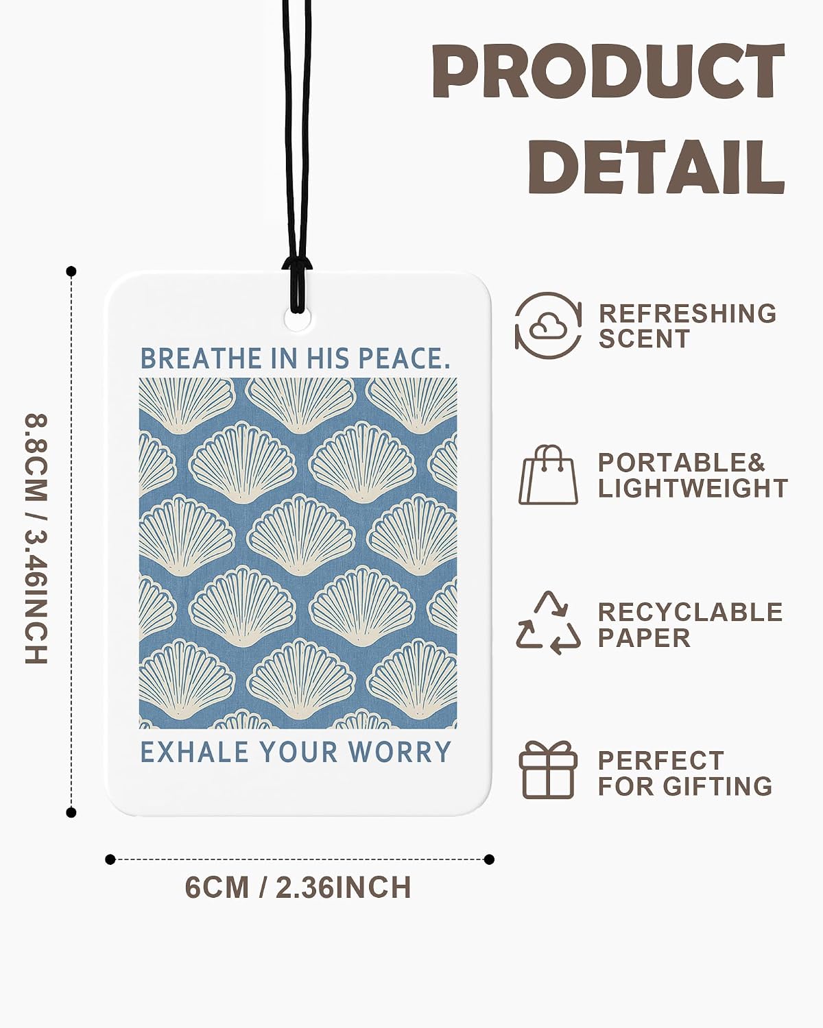 Blue Beach Christian Car Air Freshener 4 Pcs, Coastal Seashell Conch Starfish Religious Bible Verse Hanging Air Freshener for Cars Closet Drawer Books, Christian Car Accessories for Women Girls