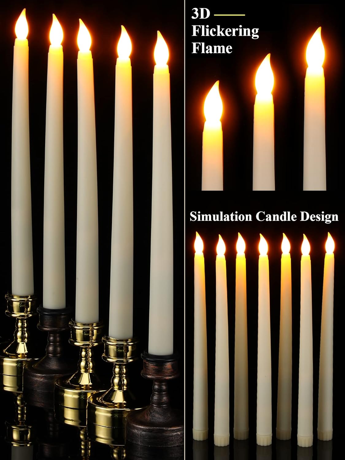 Treela 24 Pcs Flameless Taper Candles Battery Operated Bulk Fake Candles Light LED Candle Sticks Flickering Tapered for Easter Wedding Anniversary Decoration(Basic,11 Inch,Ivory)