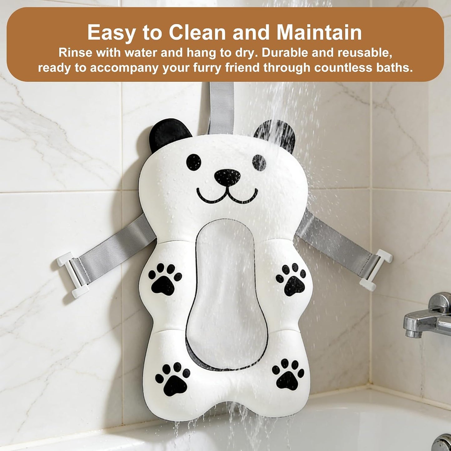 Dog Bathing Comfort mat– Floating Soft Non-Slip Pad with Adjustable Safety Straps for Small & Medium Dogs & Cats, Soothing Bathtub Cushion for Pets
