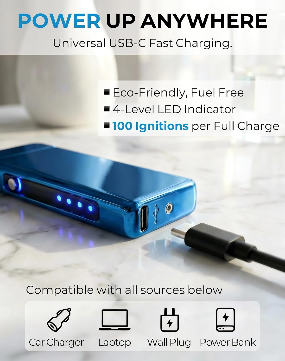 Electric Lighter USB Rechargeable Plasma Lighter, with Windproof High Power Arc Mirror-Polished Metal Ice Touch Surface, with Gift Box, for Outdoor Travel Grill BBQ Candle (Gold)