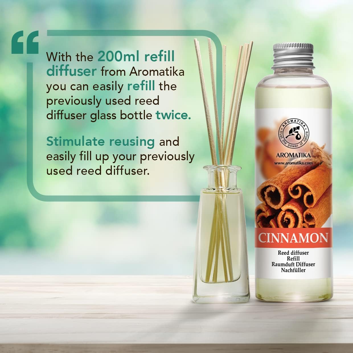 Cinnamon Reed Diffuser Refill with Natural Essential Cinnamon Oil 6.8 Fl Oz - Fresh & Long Lasting Fragrance - Reed Diffuser Oil Refill for Aromatherapy - Home - Fitness - Boutique