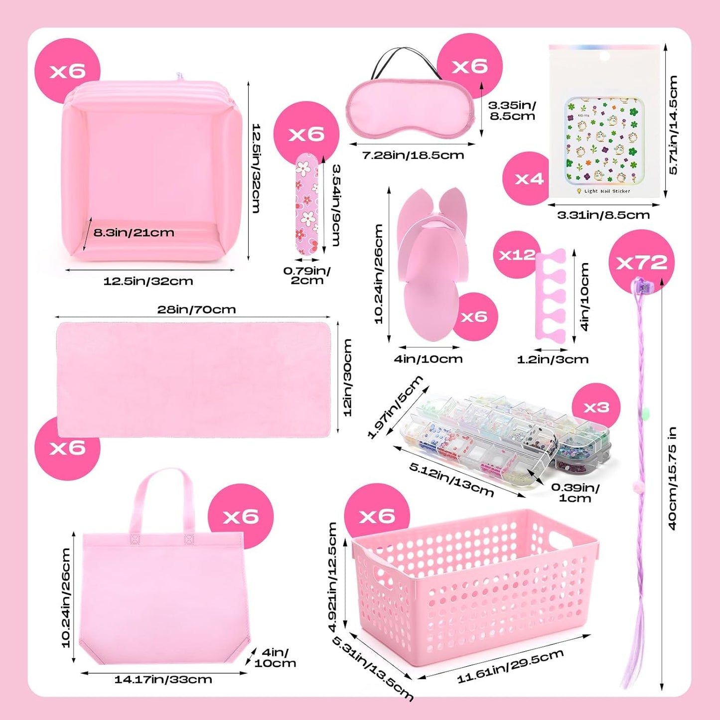 85 Pcs Spa Kit Nail Art Kit Sleepover Party Supplies with 12.5 x 12.5 in Inflatable Foot Tubs Foot Bath Towel and Basket DIY Manicure Pedicure Set for Slumber Party(Pink)