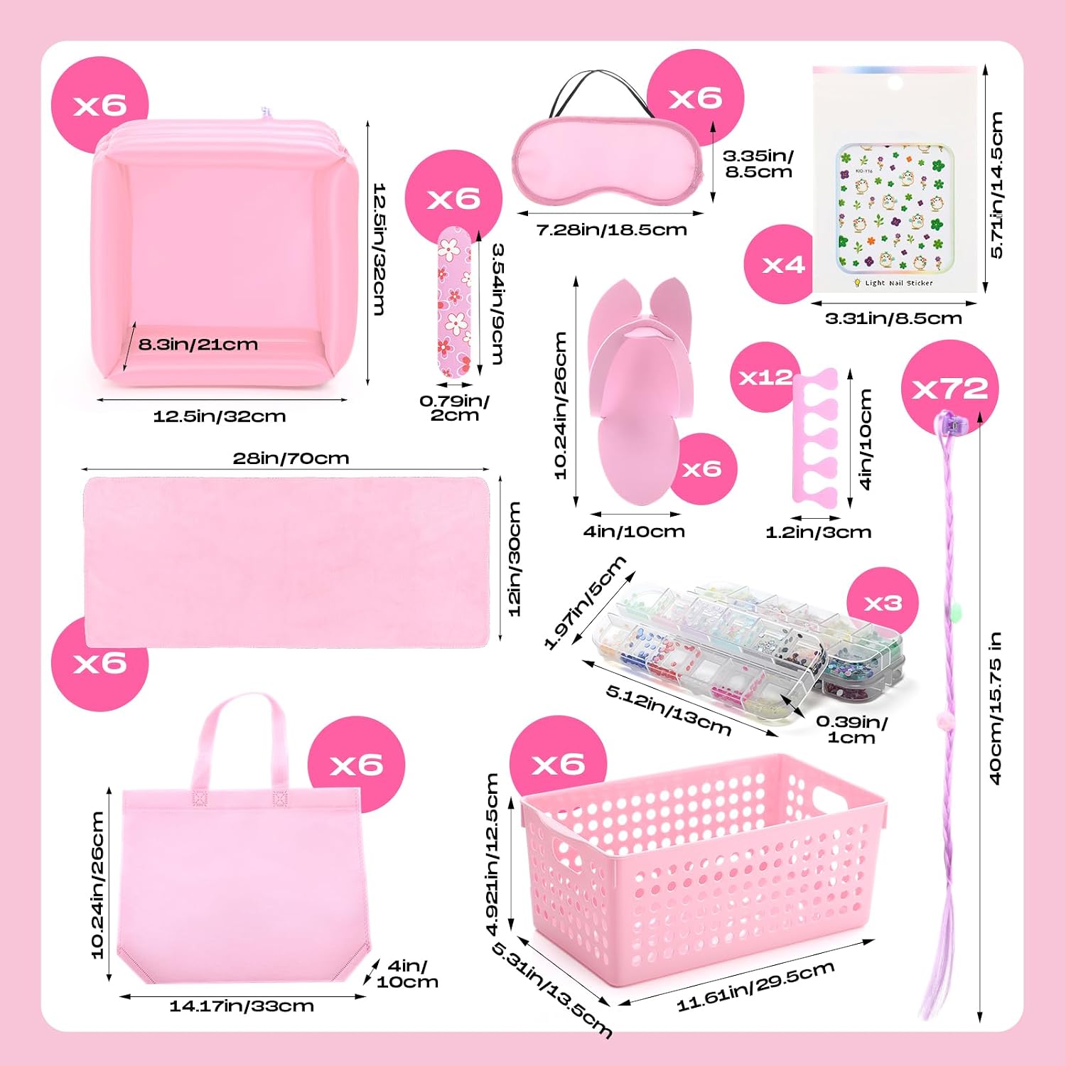 85 Pcs Spa Kit Nail Art Kit Sleepover Party Supplies with 12.5 x 12.5 in Inflatable Foot Tubs Foot Bath Towel and Basket DIY Manicure Pedicure Set for Slumber Party(Pink)