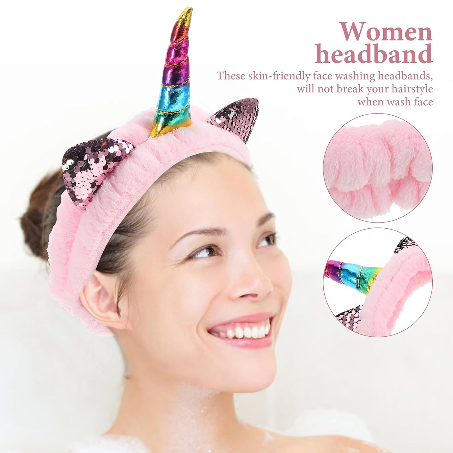 Unicorn Makeup Headband for Women Face Washing Spa Hairband Soft Skincare Hair Accessory Plush Elastic