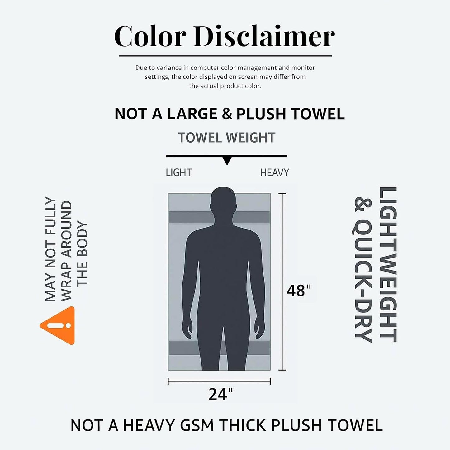 Medium Size Bath Towels Set of 6 – 100% Cotton Terry – 24" x 48" – Quick Dry, Soft & Highly Absorbent – Grey Towels for Bathroom, Gym, Spa, Pool & Daily Use