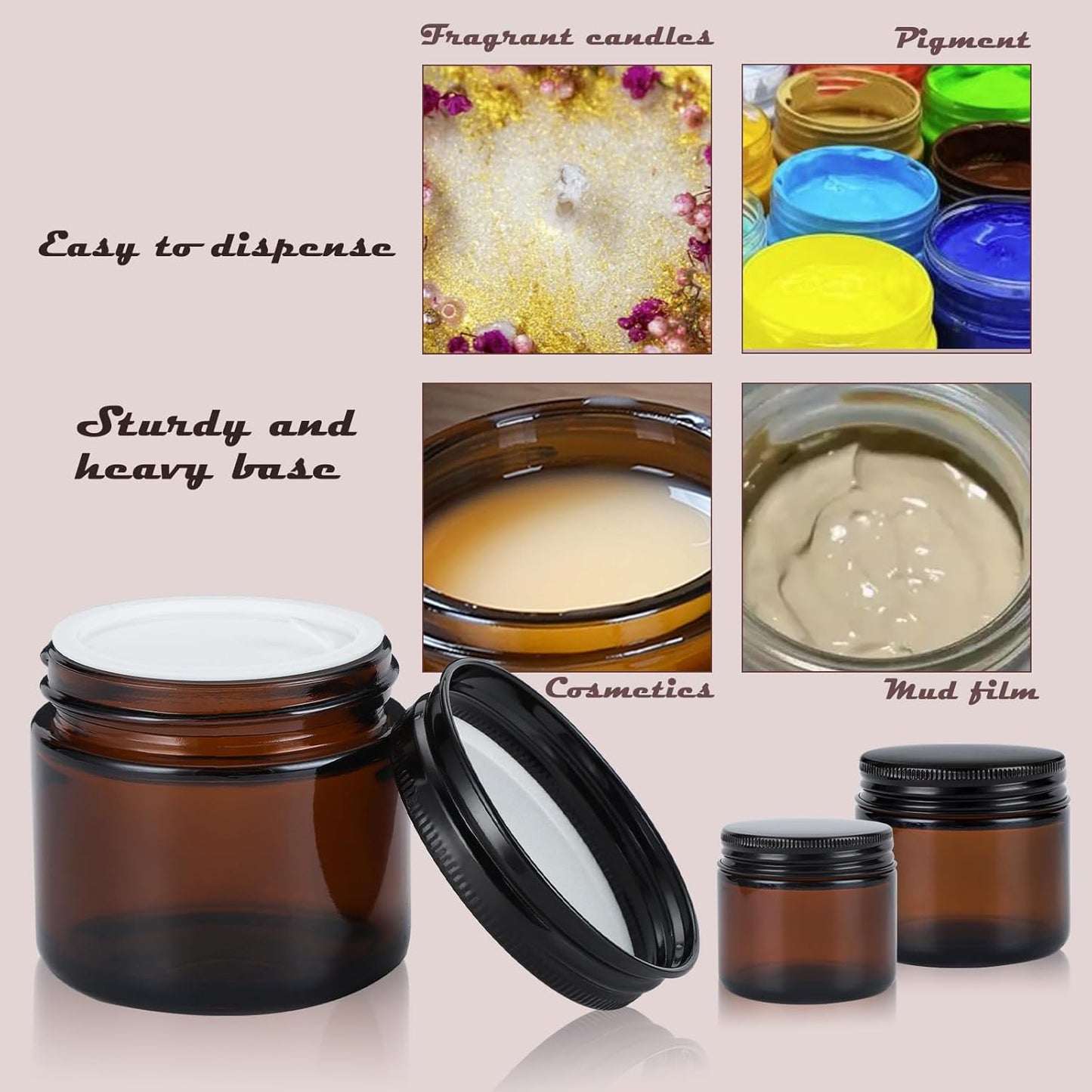 2oz Empty Amber Glass Jars with Lids 24 Pack Cosmetic Containers with Lids for Travel Lotion Cream Candle