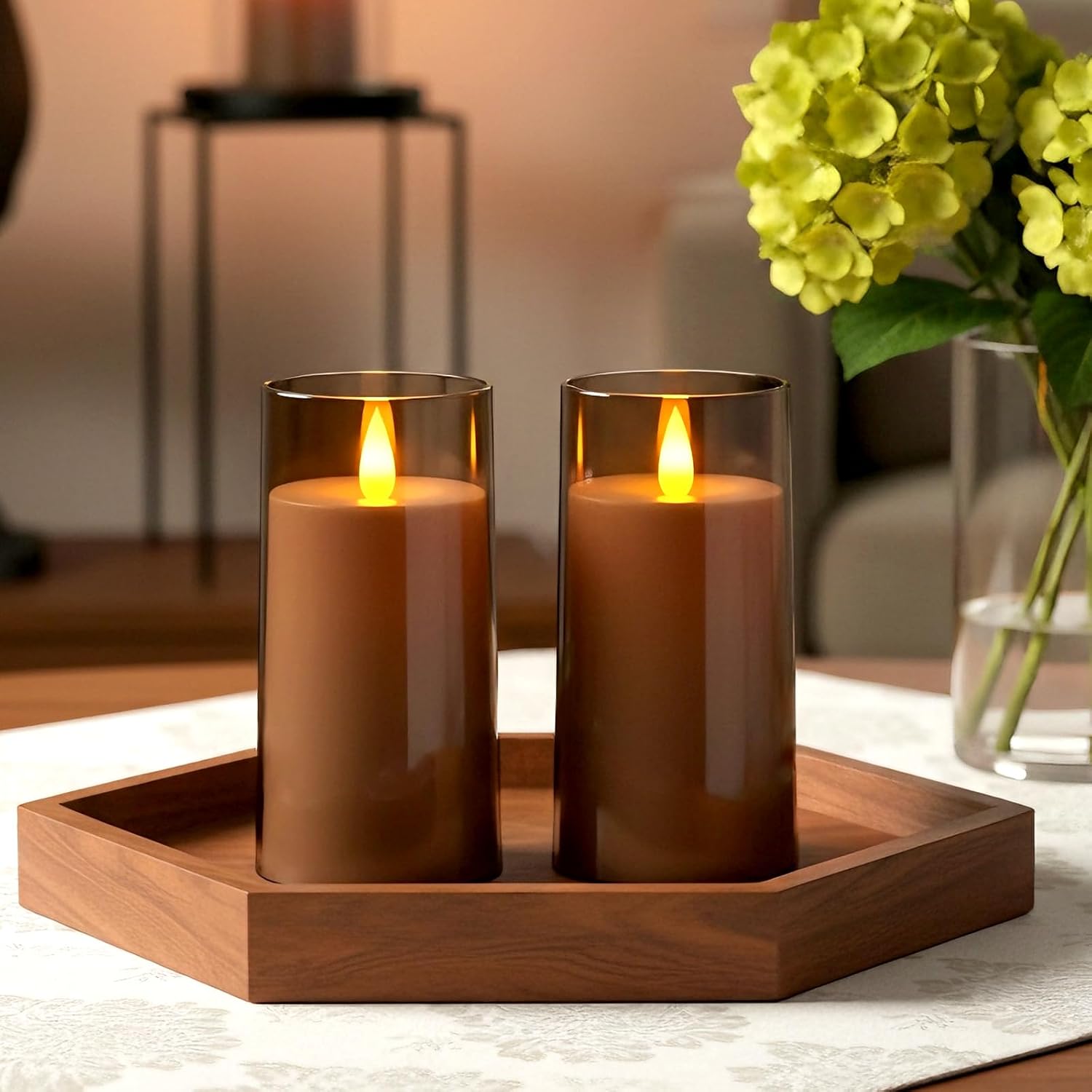Homemory Realistic Flickering Flameless Candles, Battery Operated Candles, LED Fake Electric Candle with Remote Control and Timer for Home, Christmas Decoration, Grey, Set of 2 (H 6" 6")
