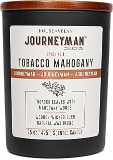 House of Velas Journeyman Collection Candle, 15oz, Wooden Wick, Tobacco Mahogany, Large Painted Jar