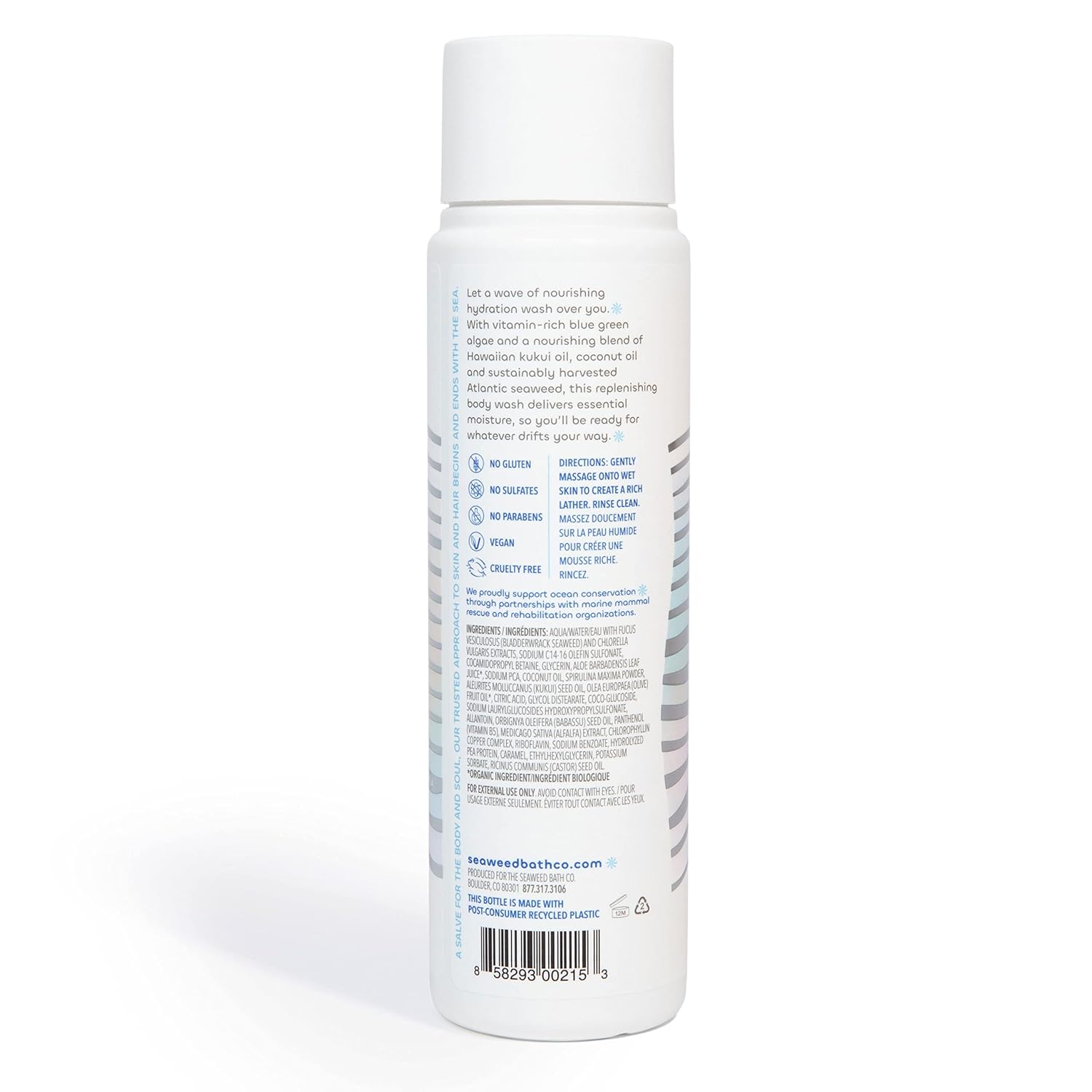 Seaweed Bath Co. Hydrate Body Wash - Unscented - Foaming Shower Gel Cleanser with Natural Ingredients - Fragrance Free and Gentle - Good For Sensitive Skin - 12 oz