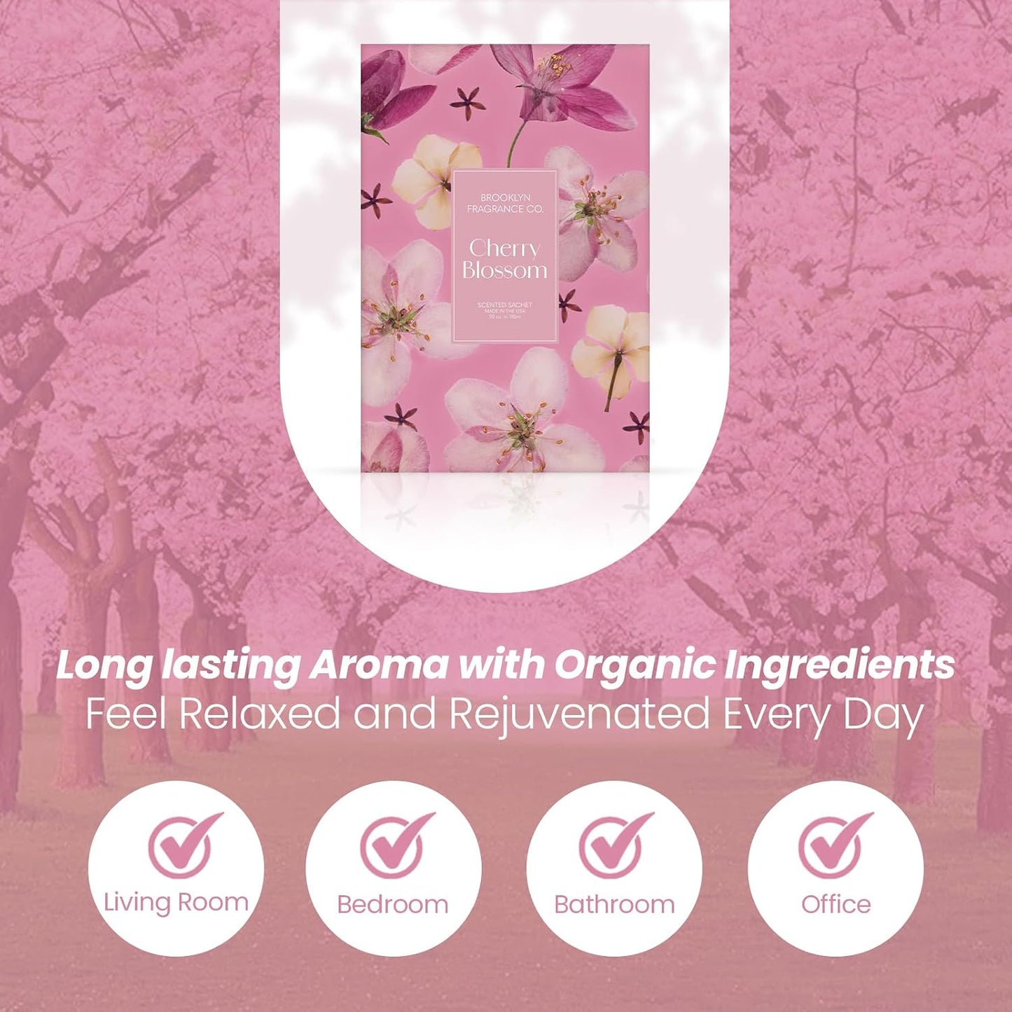 Brooklyn Fragrance Co. Spring Florals Sachet Bags – Cherry Blossom Scented Pouches – Perfect Aroma for Drawers, Closets, Cars and Bathrooms – Long-Lasting Fresh Scent Sachets (6- Pack)