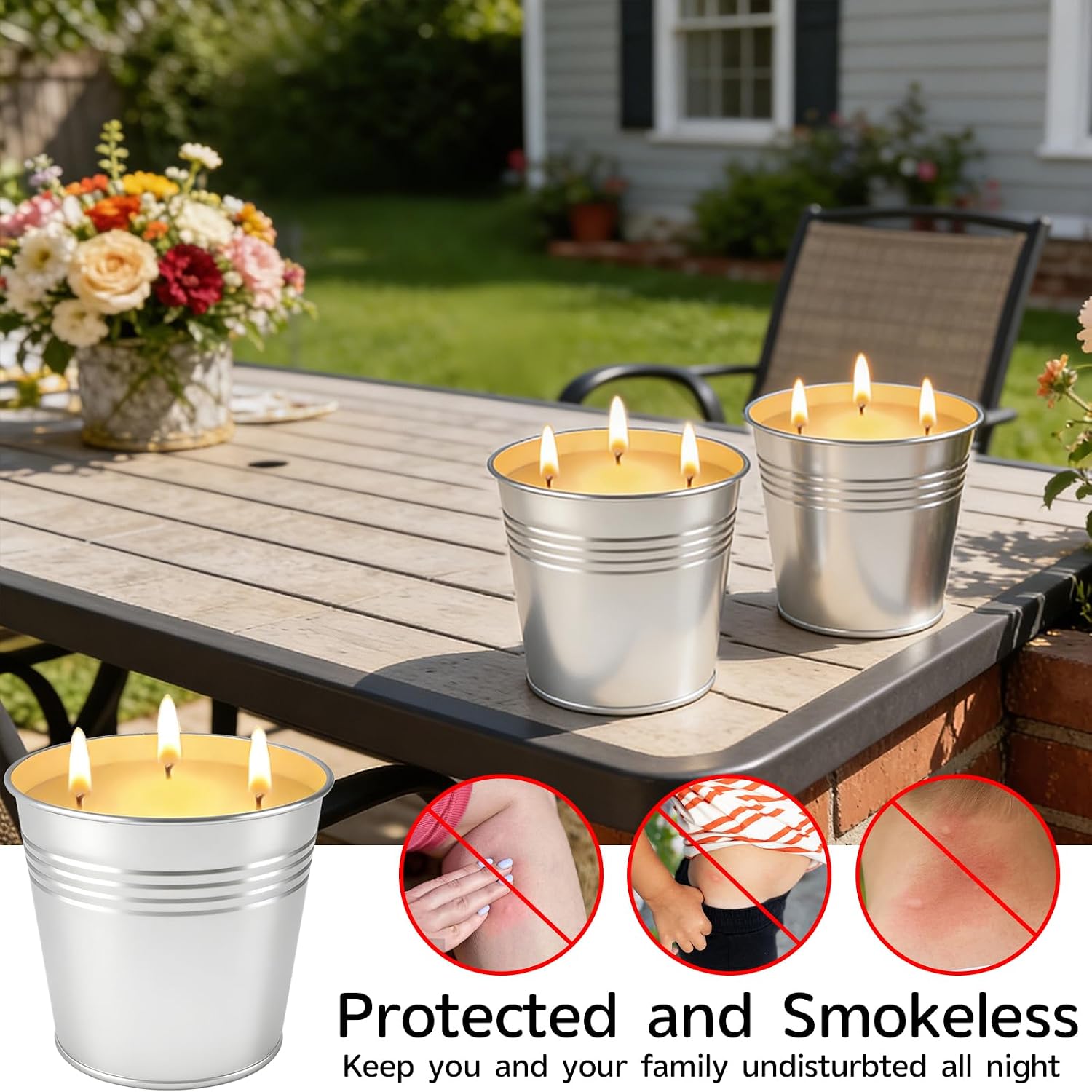 Citronella Candles Outdoor, 13 oz Large 3-Wick Soy Wax Candles for Patio, 2 Pack, Total 160H Burn Time, Natural Citronella Oil, Decorative Silver Tin Candle for Backyard, Garden, Camping, Deck