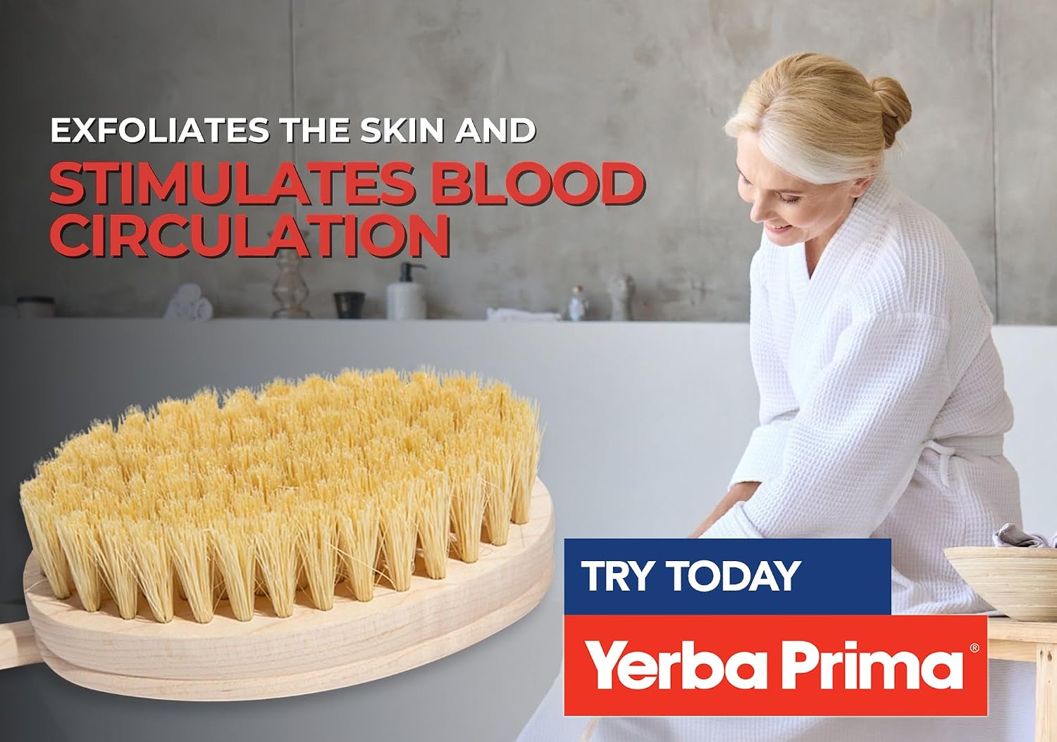 Yerba Prima Tampico Skin Brush for Exfoliation, Dry Brushing, and Blood Circulation with Natural Fiber Bristles and an All-Natural Maple Wood Handle - 1 Brush