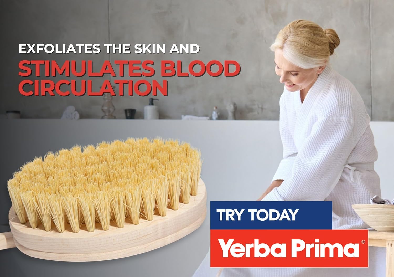 Yerba Prima Tampico Skin Brush (Pack of 1) - Natural Vegetable Fiber Bristles for Dry Skin Brushing