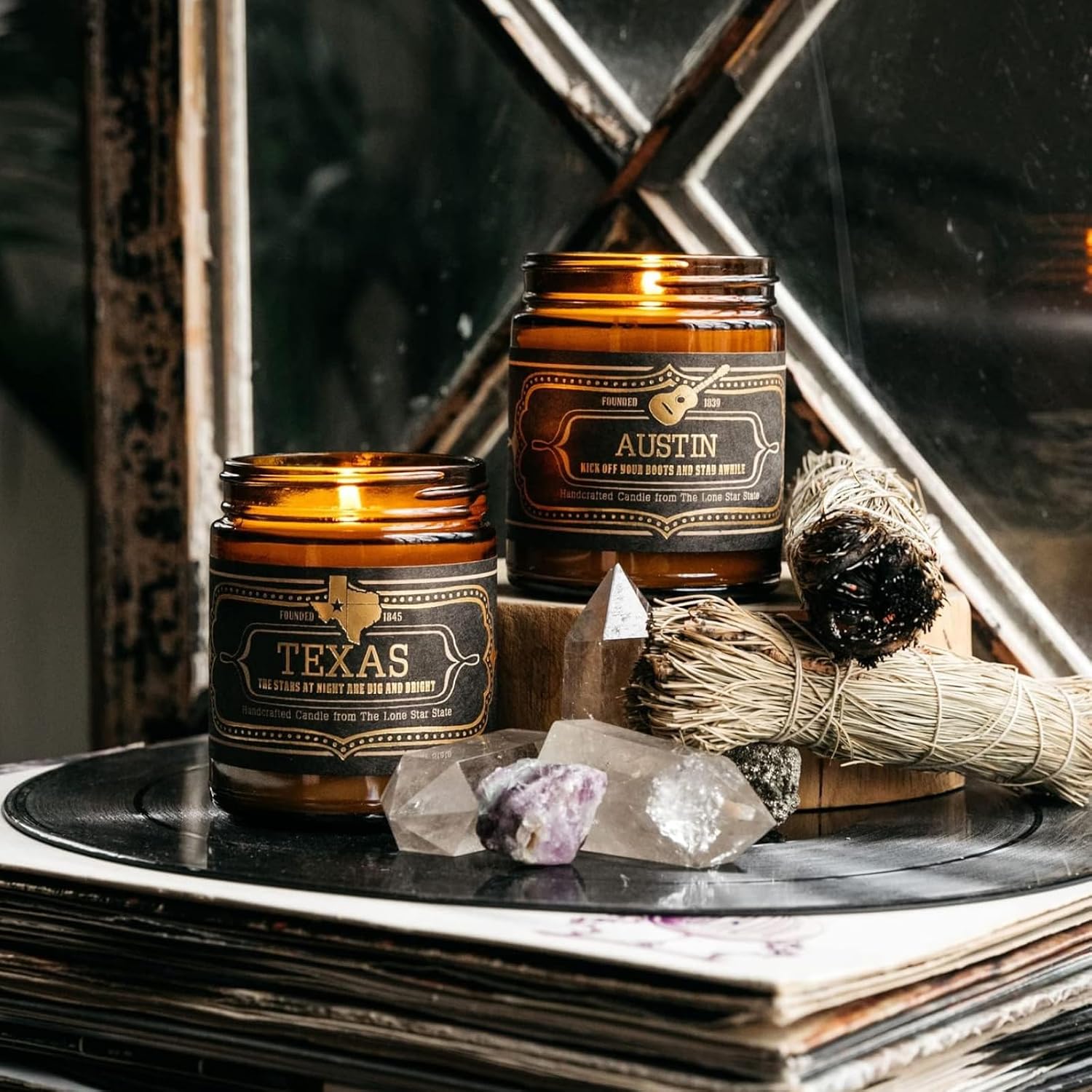Jackson Vaughn Scented Texas Candle | Aromatherapy Long Lasting Candles Home Fragrance Decor Gifts Hand Poured Soy Wax Blend Notes of Patchouli, Prairie Grass, Mexican Amber 40 Hr Burn 9oz (Austin)