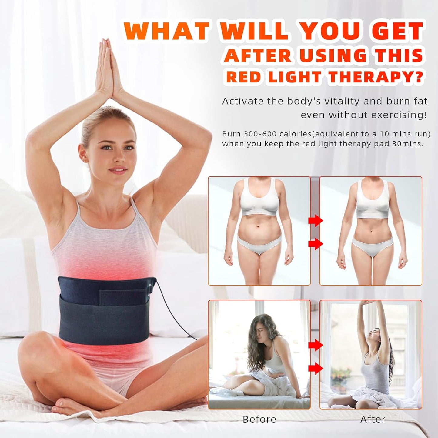 Red Light Therapy Infrared Light Therapy Pad Wearable Wrap Pad for Body Relief Back Waist Shoulder Knee Feet Faster Body Energy Recovery with Timer