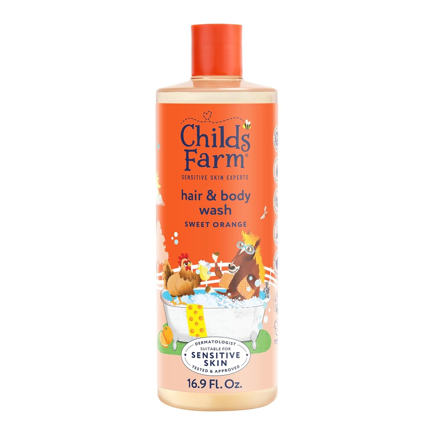 Childs Farm, Kids Hair & Body Wash for Dry, Sensitive Skin, Organic Sweet Orange, Gently Cleanses, Vegan, Cruelty-Free, 16.9 fl oz