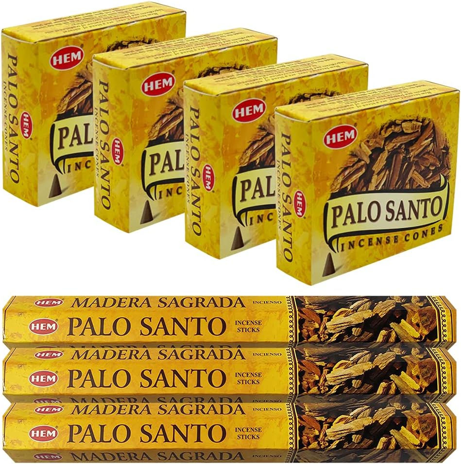 Palo Santo Incense Sticks and Cones Variety Pack with Burner Holder Bundle from Hem Incense Trumiri for Smudging and Aroma