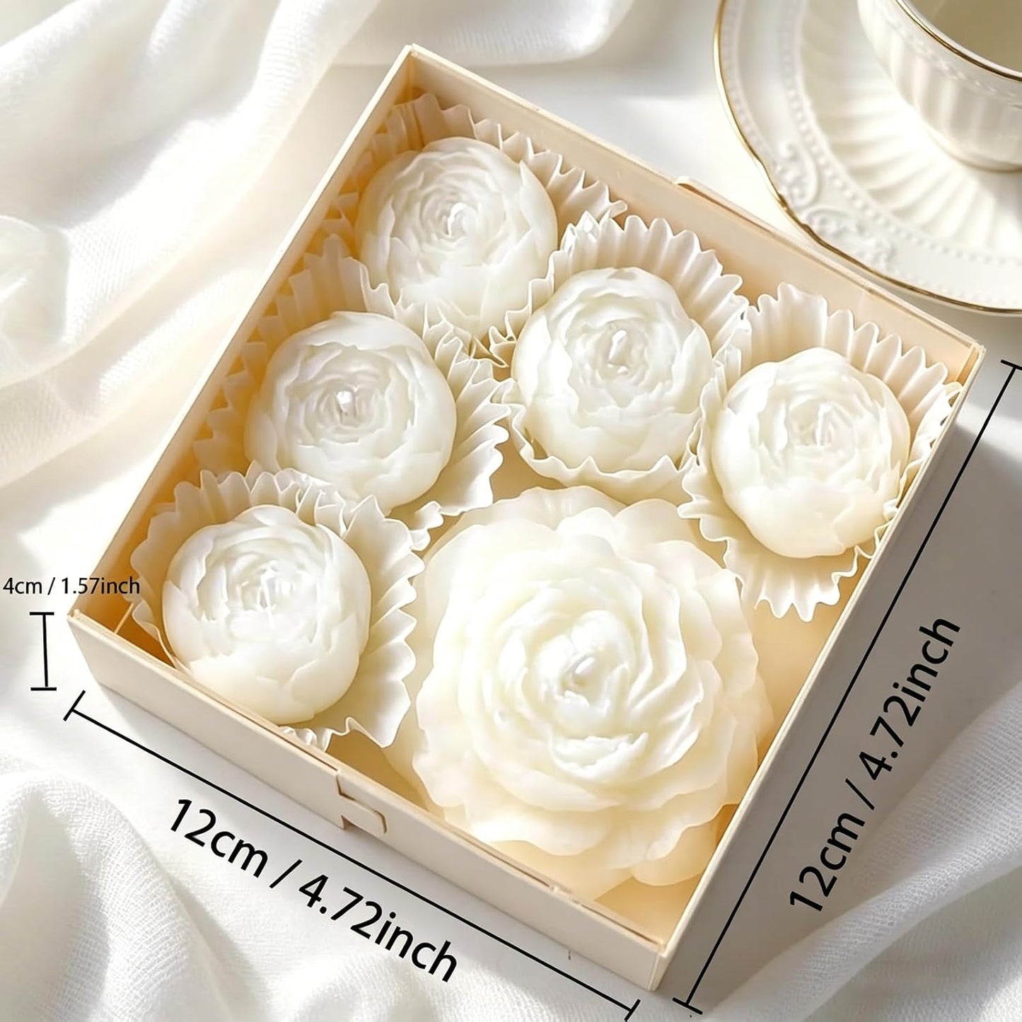 6-Pack Flower Candles Set, Rose Peony Shaped Scented Floral Candle Handmade Aromatherapy for Valentine's Day Wedding Home Decor (White)