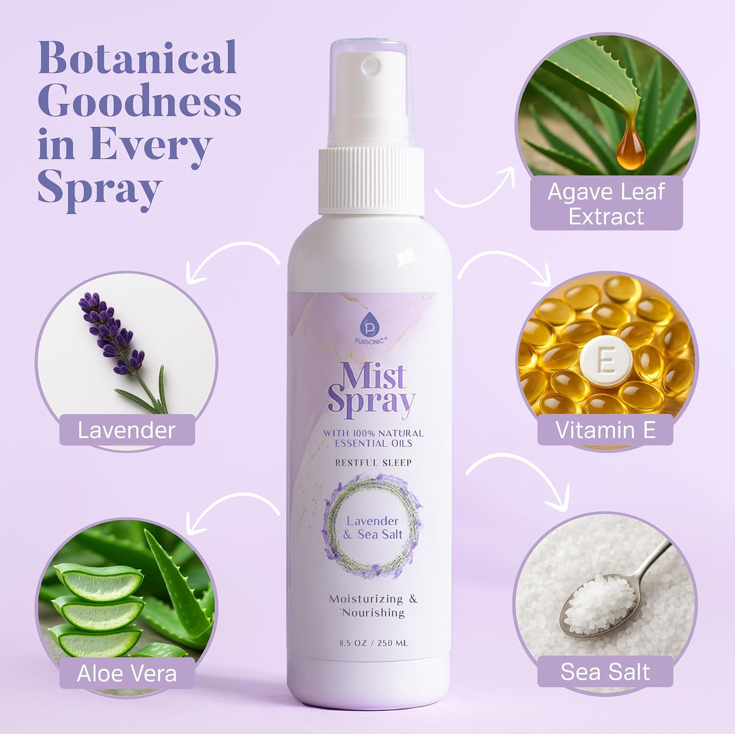 Lavender & Sea Salt Mist Body Spray – Multi-Use Aromatherapy with Essential Oils for Skin, Pillow Spray for Sleeping, Linen & Room Freshener, Hydrating Body Mist, 8.5 oz (Pack of 3)
