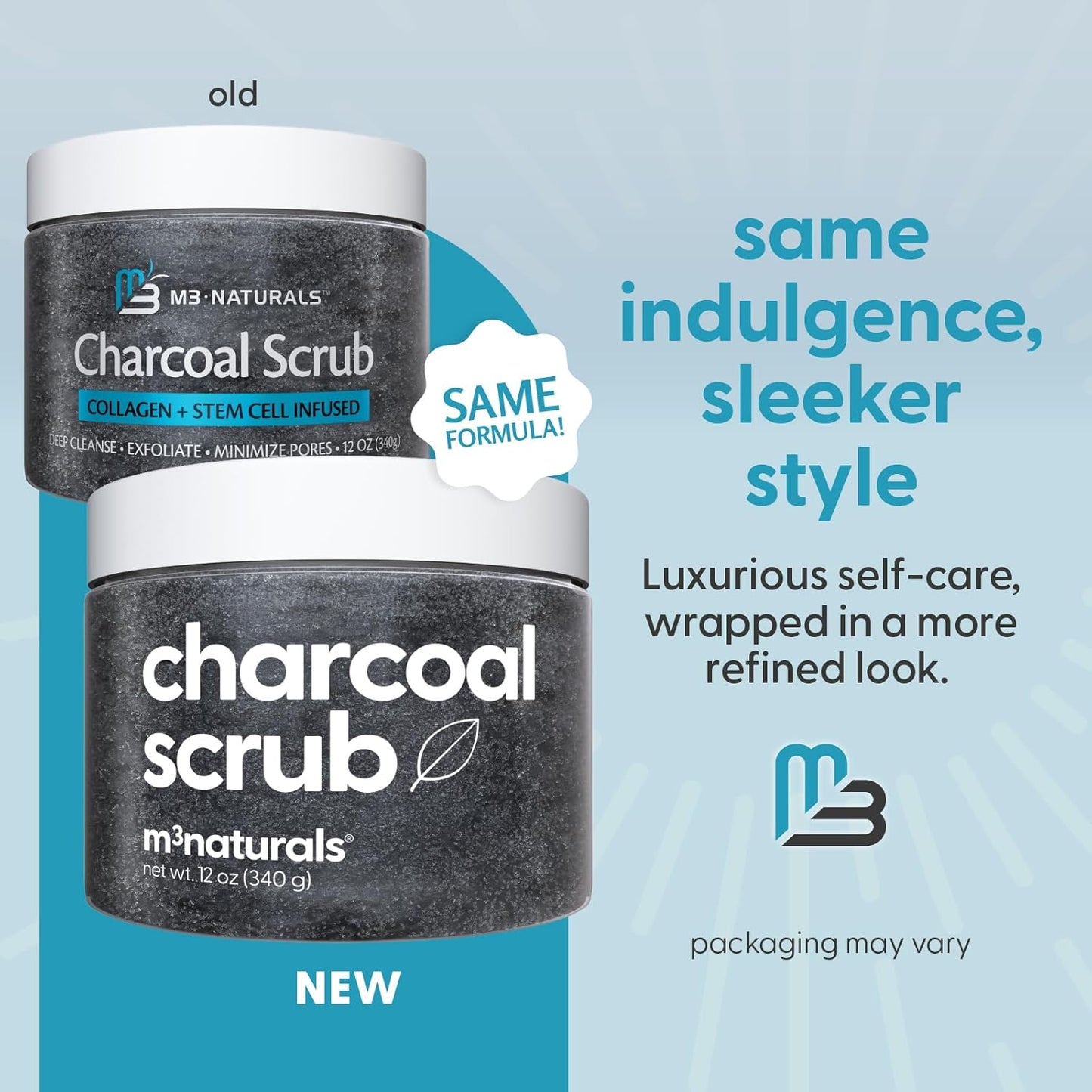 Exfoliating Charcoal Scrub with Collagen & Stem Cells – Salt Scrub for Body Toning, Cellulite, Armpit Detox, and Skin Smoothing for Face, Feet, and Body by M3