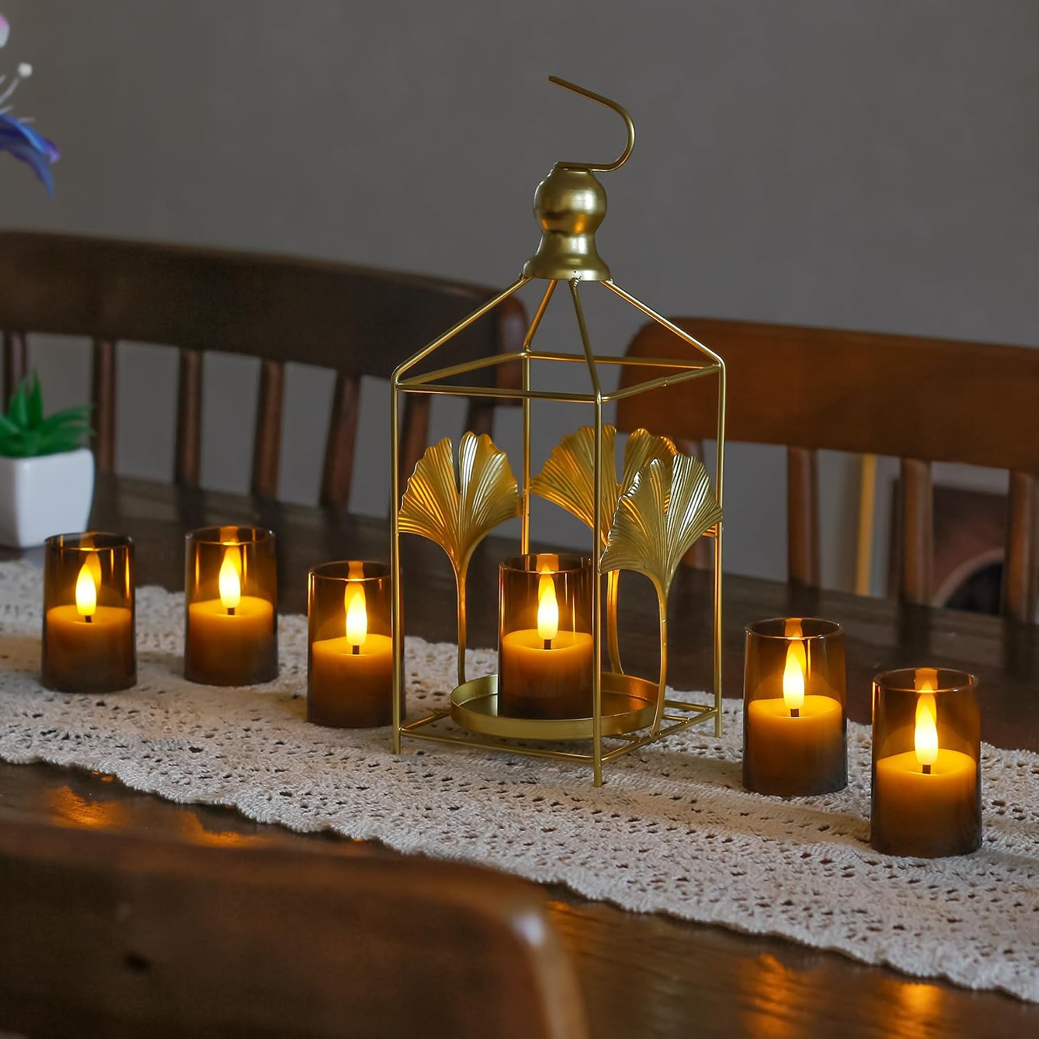 Rechargeable Acrylic Flameless Votive Candles with Timer & Remote Control, 1.7" x2.5" Flickering LED Warm Glow Tealight for Home, Wedding, Holiday Decor (Set of 6, Grey)