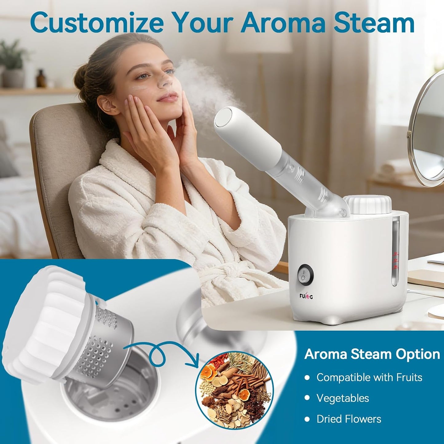 Facial Steamer Nano Ionic Face Steamer with 360° Rotating Arm, Esthetician Facial Steamer for Deep Cleaning, Portable Spa Facial Machine for Home Salon