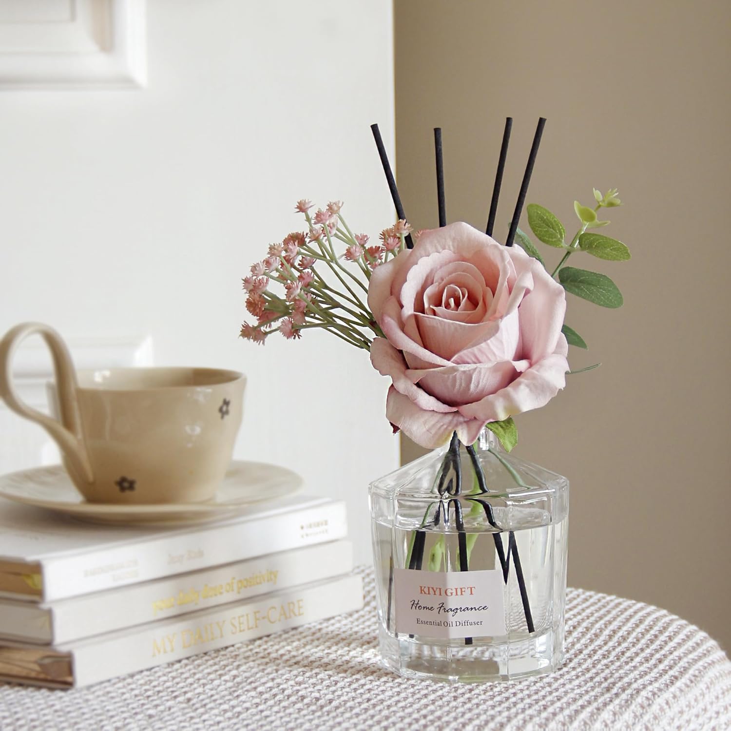 Reed Diffuser Set, 8.4 fl oz Scent Diffuser with 6 Reed Sticks, Home Fragrance,Up to 120 Day Long Lasting Scent,Reed Diffuser for Bathroom,Shelf Decor (Jasmine Rose)