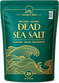 Ancient Seas Dead Sea Salt Bulk 25 lb, Fine Grain, USP Grade, Fragrance-Free Therapeutic Mineral Bath Salt for Soaking, Foot Soaks & Exfoliating Scrubs