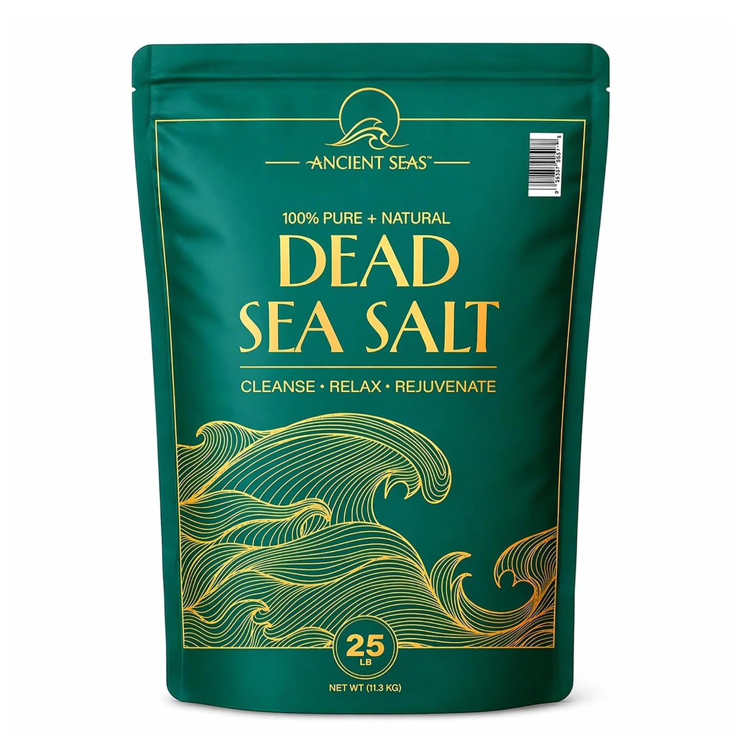 Ancient Seas Dead Sea Salt Bulk 25 lb, Fine Grain, USP Grade, Fragrance-Free Therapeutic Mineral Bath Salt for Soaking, Foot Soaks & Exfoliating Scrubs