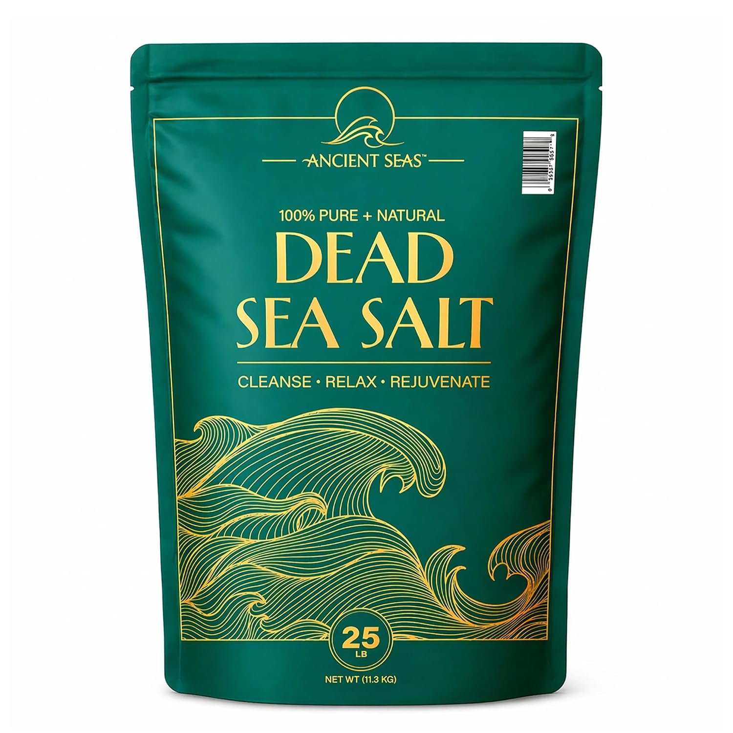 Ancient Seas Dead Sea Salt Bulk 25 lb, Fine Grain, USP Grade, Fragrance-Free Therapeutic Mineral Bath Salt for Soaking, Foot Soaks & Exfoliating Scrubs
