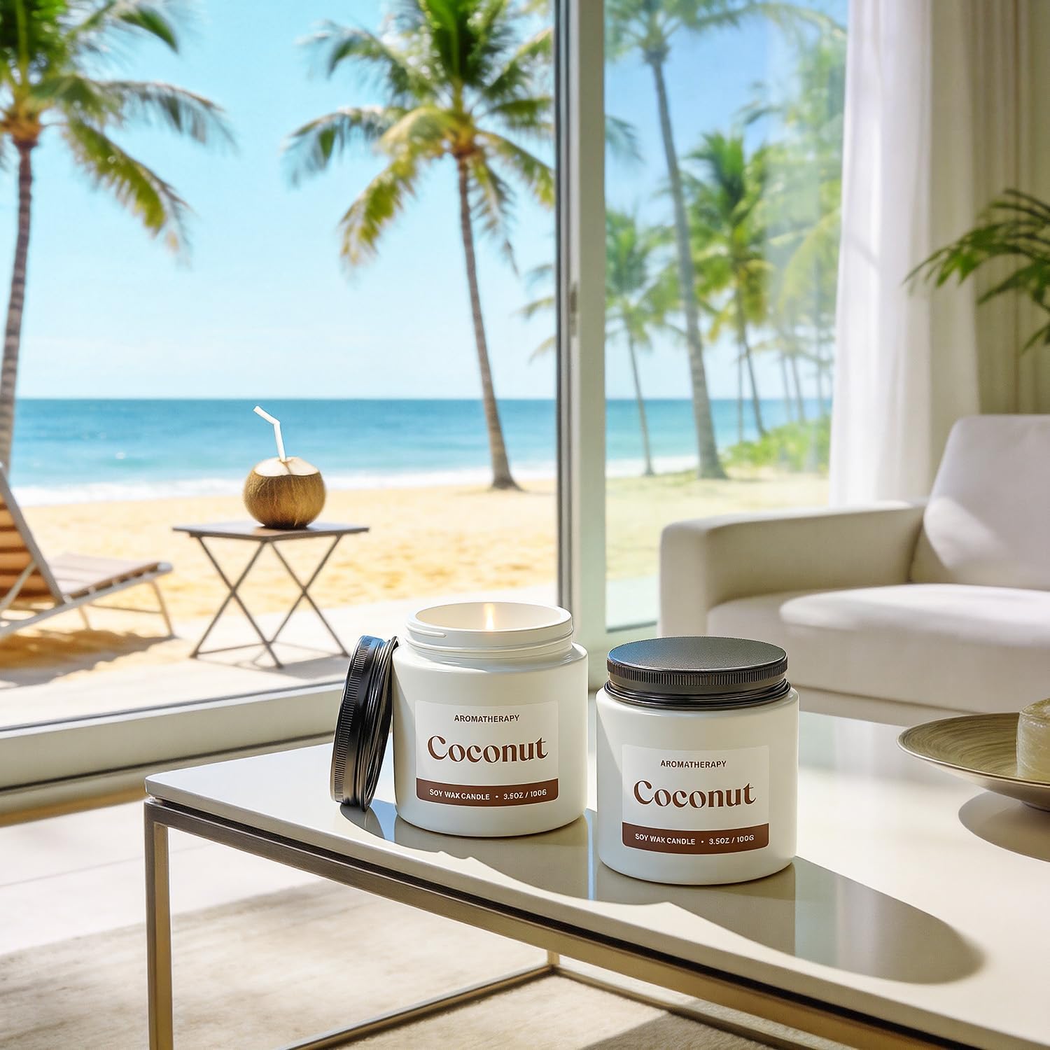 Coconut Scented Candles for Women, Soy Candle Gift Set, Tropical Coconut Candles, 2 Pack Aromatherapy Candles for Relaxing, Summer Home Decor