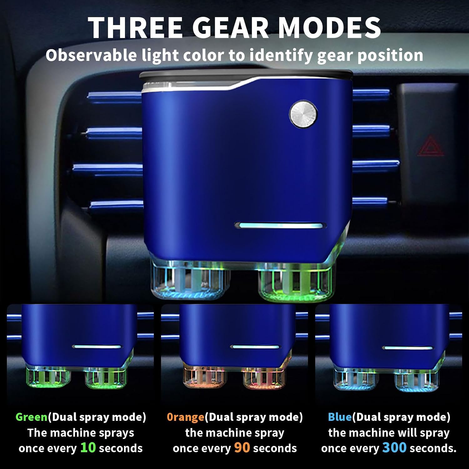 Smart Car Air Fresheners Diffuser with 4pcs Essential Oils, Automotive Scent Dispenser Rechargeable Aromatherapy Diffuser Vent Clip for Cars, 3 Adjustable Modes (Blue)