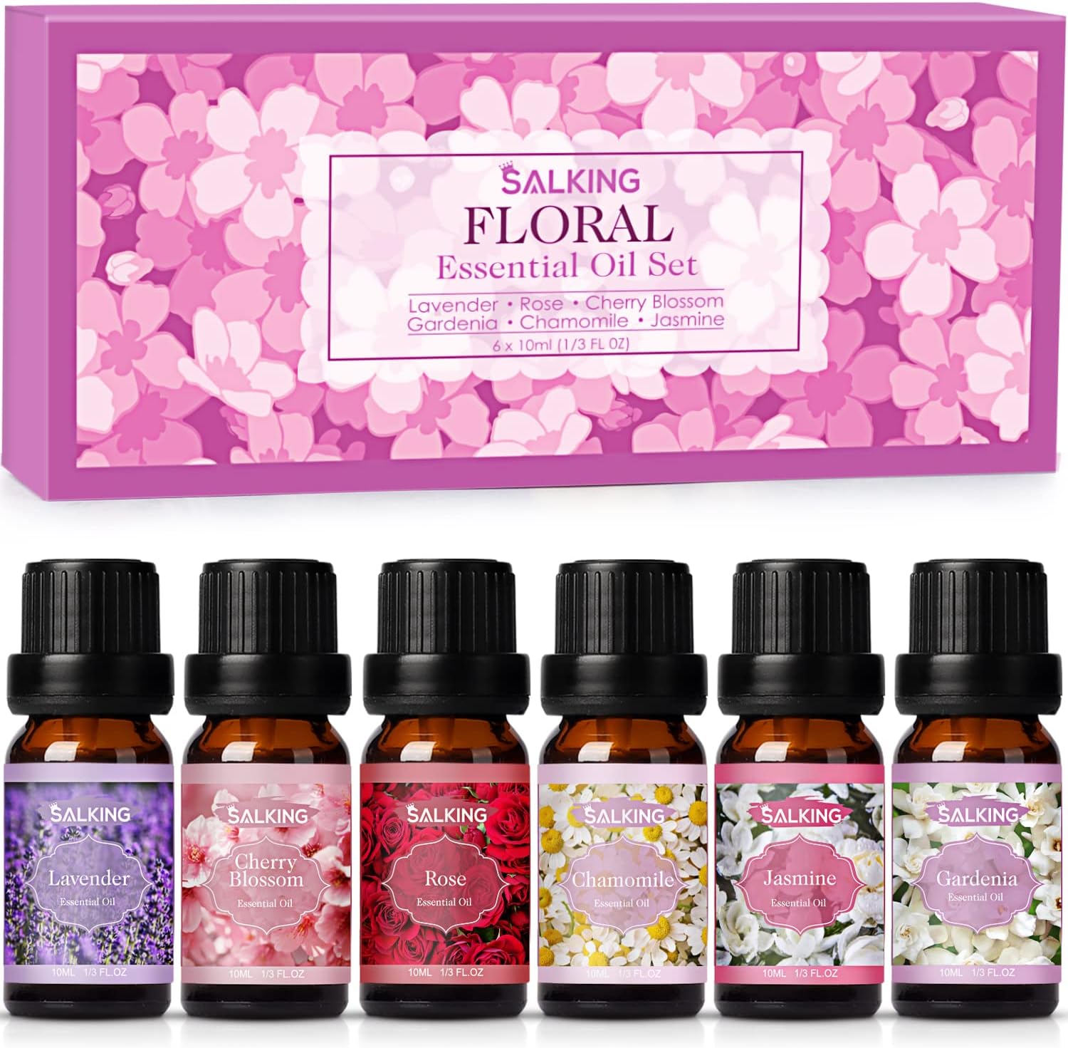 SALKING Aromatherapy Diffuser & Floral Essential Oils Set, 100ml Diffuser Ultrasonic Diffuser Cool Mist Humidifier with 8 Colors Light, Waterless Auto Off for Home Office