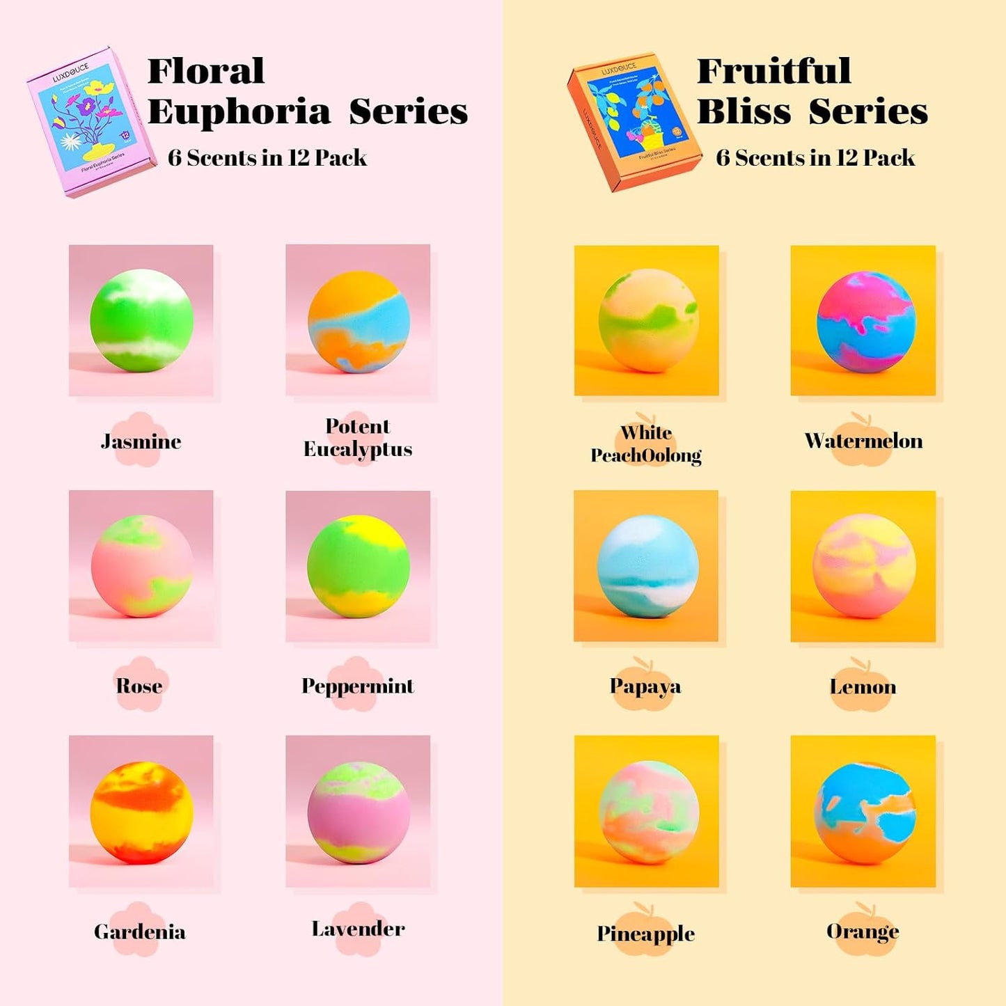 Bath Bombs Gift Se, 24 Pack Bubble Bombs with 12 Unique Scents, Floral & Fruity Collections, Skin-Soothing & Mood-Enhancing, Spa Gifts for Women, Wife, Stress Relief & Relaxation