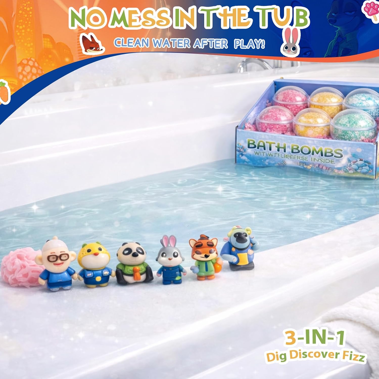 Bath Bombs for Kids: 3 in 1 Zoo City Dig a Bath Bombs with Toys Inside, Organic Bath Bomb Rich in Natural Essential Oils, Kids Bath Bomb for Dry Skin Moisturize, Summer Party Favors for Kids (6 Pcs)