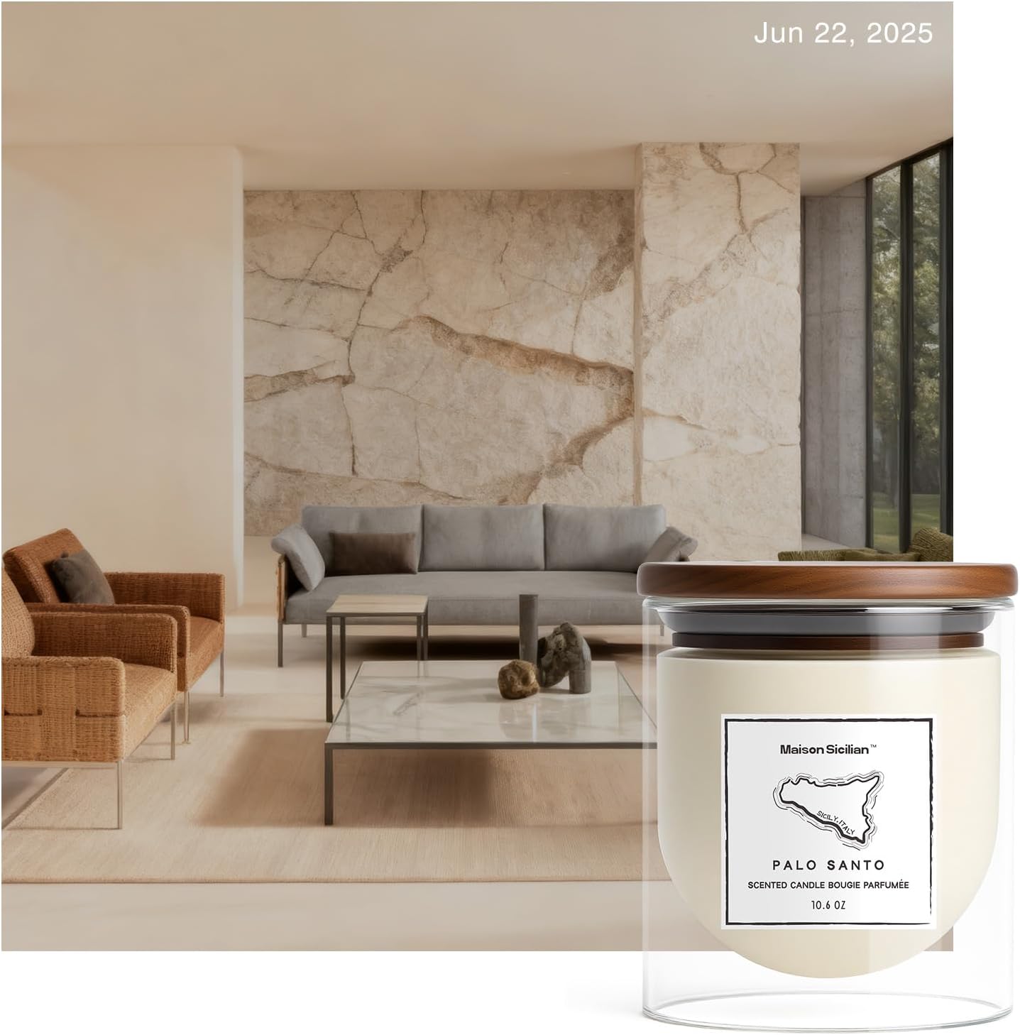 Palo Santo Candle by Maison Sicilian | A Calming Aromatherapy Scent for Stress Relief, Hand-Poured Soy Wax, 65 Hour Burn