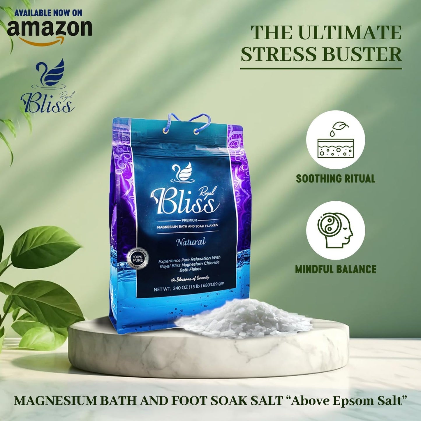 Royal Bliss Magnesium Bath & Foot Soak | Salt Flake 10 LB (160 OZ)