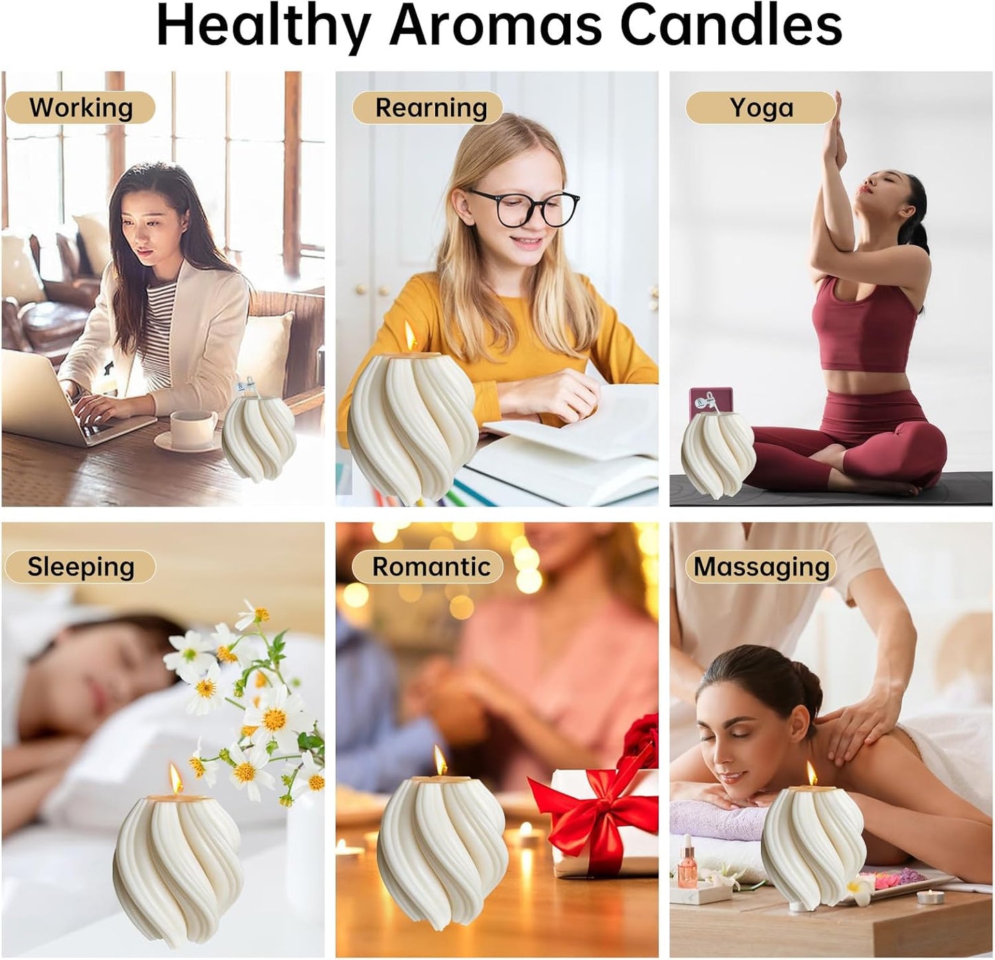 Spiral Swirl Candle Beautiful Handmade Pillar Scented Soy Wax Twirl Elegant Bubble Aesthetic Candle Housewarming Gift Home Room Shelf Decor Idea Spiral Candl (White Medium)