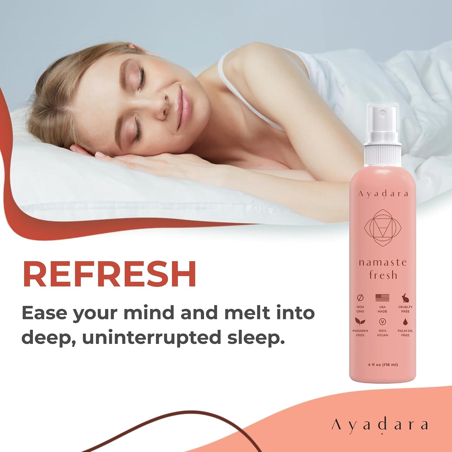 Ayadara Namaste Bed & Linen Mist - Lavender Pillow Spray for Calm Sleep, 2000+ Uses