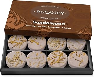 SWCANDY Shower Steamers Aromatherapy Birthday Gifts for Women Travel Essentials, 8 Pcs Sandalwood, Bath Bombs Shower Bombs with Natural Essential Oils, Relaxation Home SPA