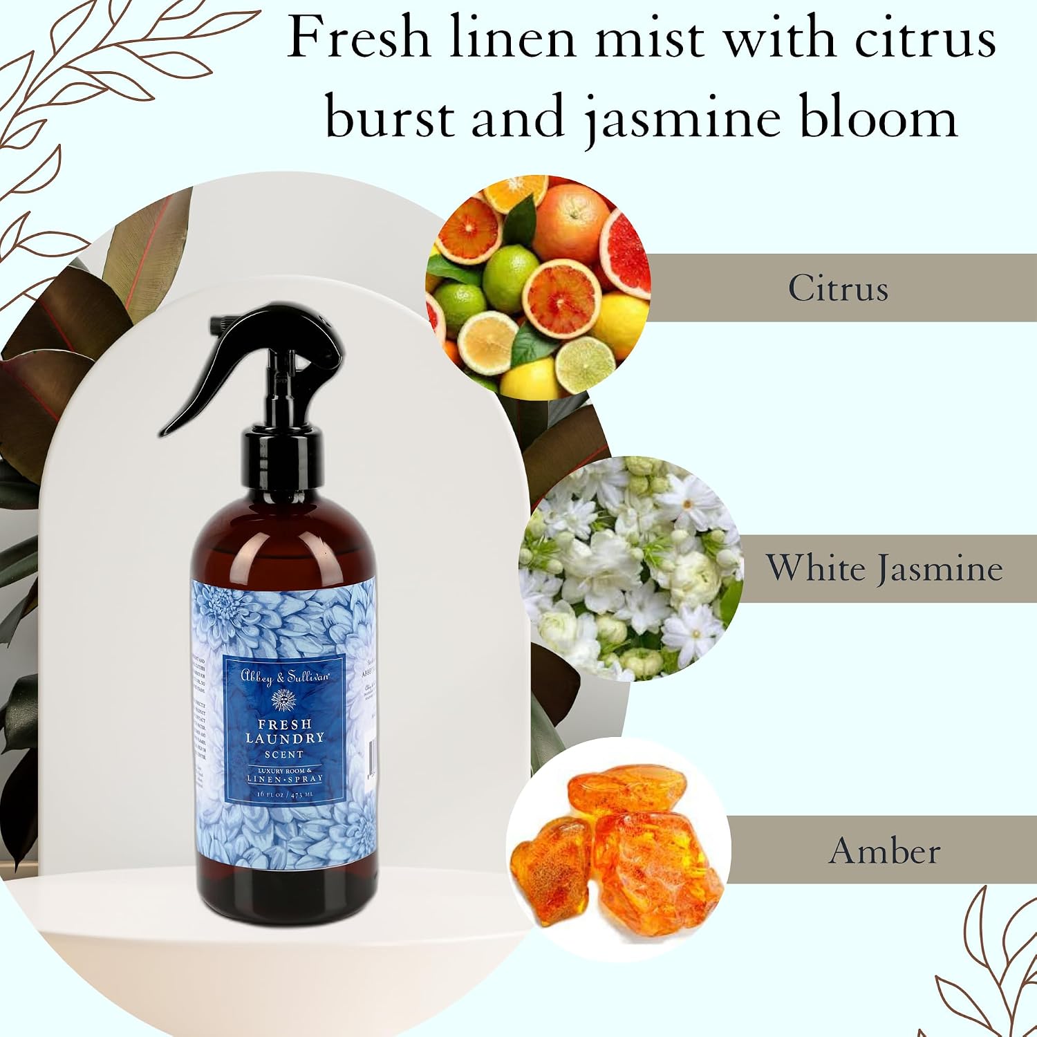 Abbey & Sullivan Linen Spray, Fresh Laundry Scent with Fresh Green Floral Musk, Pack of 2, 16 oz
